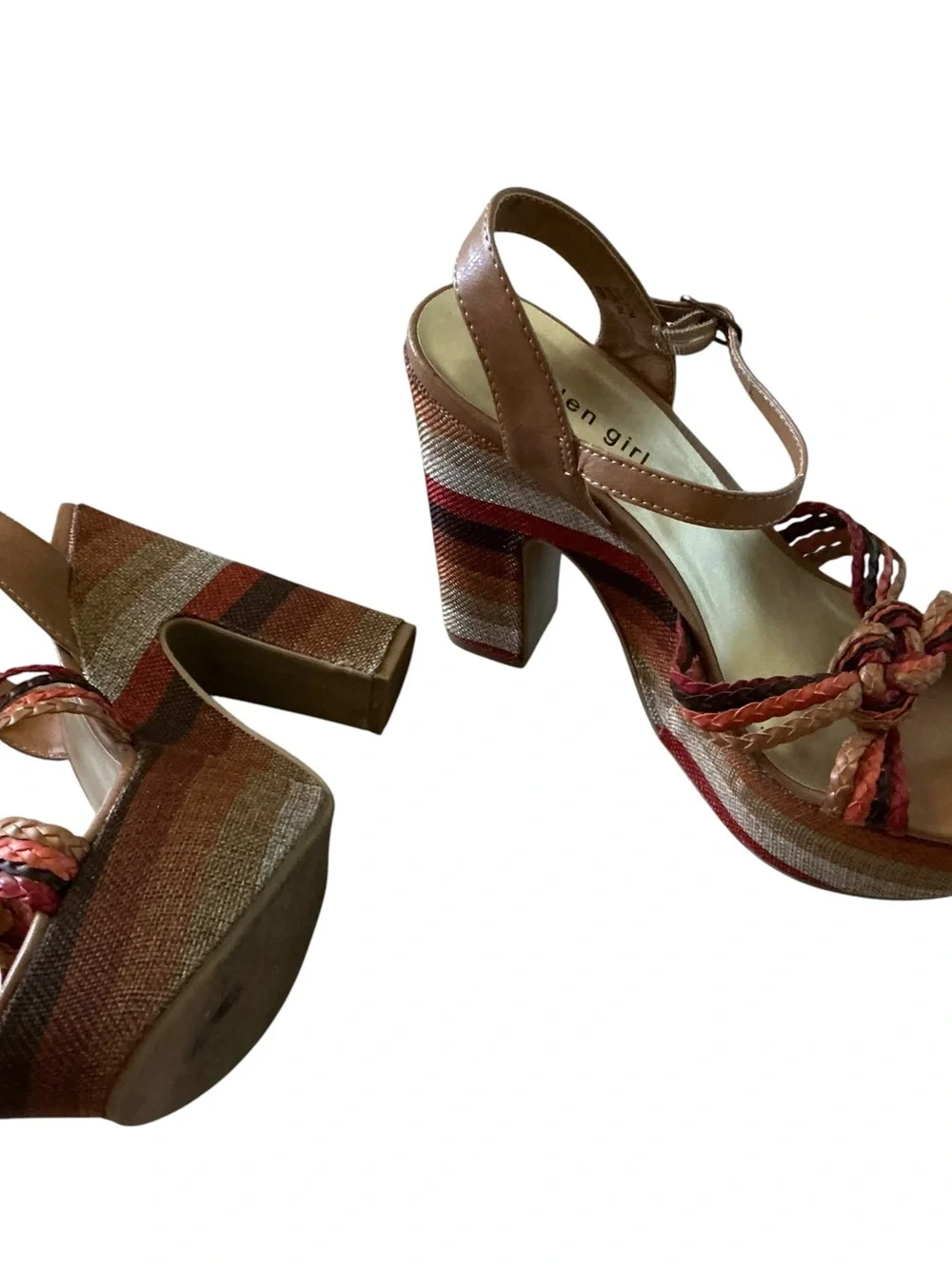 Vintage Madden Girl Rollie platform chunky sandals striped multicolored size 6.5